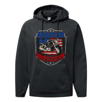 Chopper American Pride Flag Motorcycle Biker 4th Of July Performance Fleece Hoodie