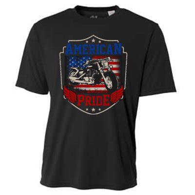 Chopper American Pride Flag Motorcycle Biker 4th Of July Cooling Performance Crew T-Shirt