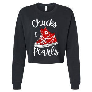 Chucks And Pearls Cute Women Cropped Pullover Crew