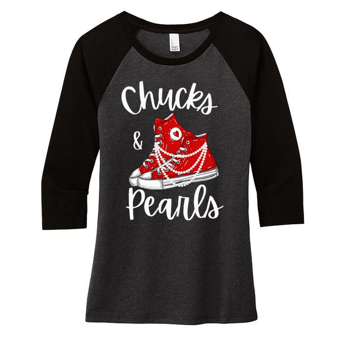 Chucks And Pearls Cute Women Women's Tri-Blend 3/4-Sleeve Raglan Shirt