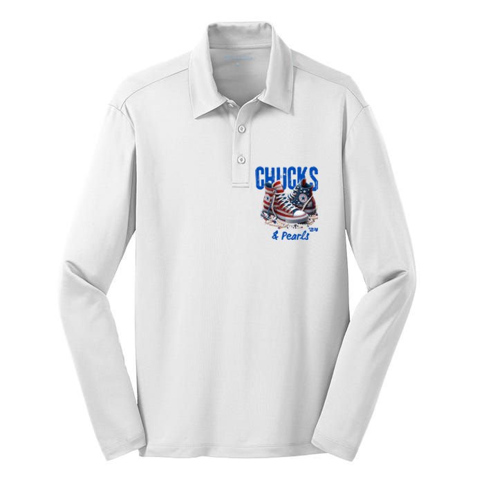 Chucks And Pearls Cute Silk Touch Performance Long Sleeve Polo