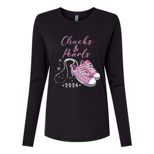 Chucks And Pearls 2024 Kamala Harris For President 47th Womens Cotton Relaxed Long Sleeve T-Shirt