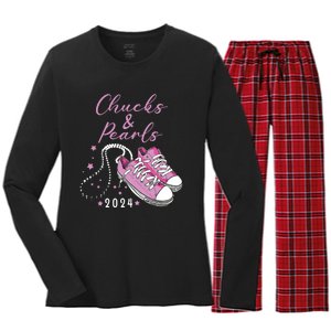 Chucks And Pearls 2024 Kamala Harris For President 47th Women's Long Sleeve Flannel Pajama Set 