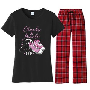 Chucks And Pearls 2024 Kamala Harris For President 47th Women's Flannel Pajama Set