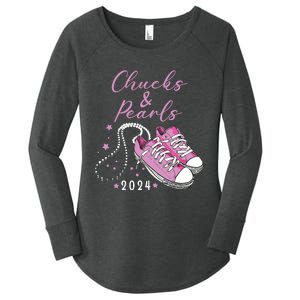 Chucks And Pearls 2024 Kamala Harris For President 47th Women's Perfect Tri Tunic Long Sleeve Shirt