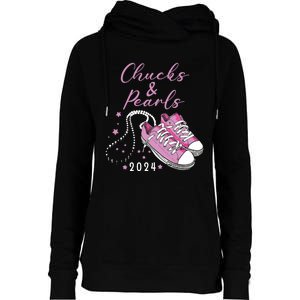 Chucks And Pearls 2024 Kamala Harris For President 47th Womens Funnel Neck Pullover Hood