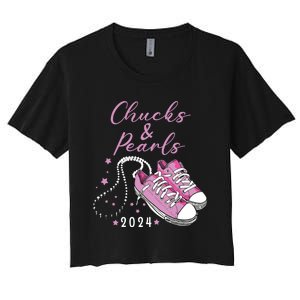 Chucks And Pearls 2024 Kamala Harris For President 47th Women's Crop Top Tee