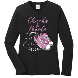 Chucks And Pearls 2024 Kamala Harris For President 47th Ladies Long Sleeve Shirt