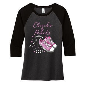 Chucks And Pearls 2024 Kamala Harris For President 47th Women's Tri-Blend 3/4-Sleeve Raglan Shirt