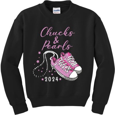 Chucks And Pearls 2024 Kamala Harris For President 47th Kids Sweatshirt