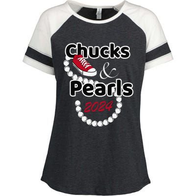 Chucks And Pearls Cute 2024 Enza Ladies Jersey Colorblock Tee