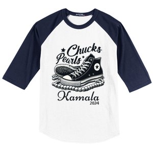 Chucks And Pearls For Women 2024 Kamala Harris Baseball Sleeve Shirt