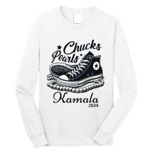 Chucks And Pearls For Women 2024 Kamala Harris Long Sleeve Shirt