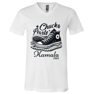 Chucks And Pearls For Women 2024 Kamala Harris V-Neck T-Shirt