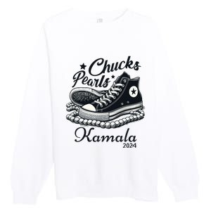 Chucks And Pearls For Women 2024 Kamala Harris Premium Crewneck Sweatshirt