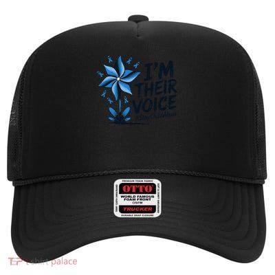 Child Abuse Prevention Awareness Im Their Voice Pinwheel High Crown Mesh Back Trucker Hat