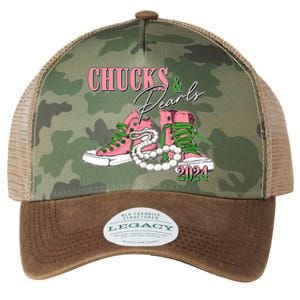 Chucks And Pearls Kamala Harris 2024 Aka Sorority Pink And Green Legacy Tie Dye Trucker Hat