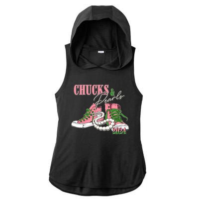 Chucks And Pearls Kamala Harris 2024 Aka Sorority Pink And Green Ladies PosiCharge Tri-Blend Wicking Draft Hoodie Tank