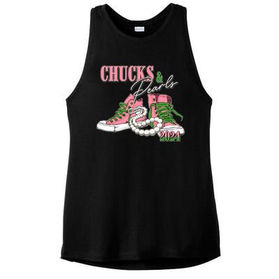 Chucks And Pearls Kamala Harris 2024 Aka Sorority Pink And Green Ladies PosiCharge Tri-Blend Wicking Tank