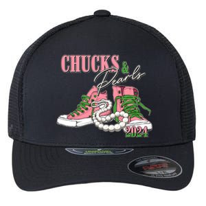 Chucks And Pearls Kamala Harris 2024 Aka Sorority Pink And Green Flexfit Unipanel Trucker Cap