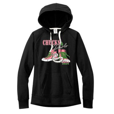 Chucks And Pearls Kamala Harris 2024 Aka Sorority Pink And Green Women's Fleece Hoodie