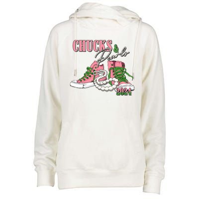 Chucks And Pearls Kamala Harris 2024 Aka Sorority Pink And Green Womens Funnel Neck Pullover Hood