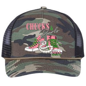 Chucks And Pearls Kamala Harris 2024 Aka Sorority Pink And Green Retro Rope Trucker Hat Cap