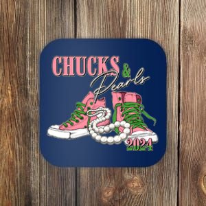 Chucks And Pearls Kamala Harris 2024 Aka Sorority Pink And Green Coaster