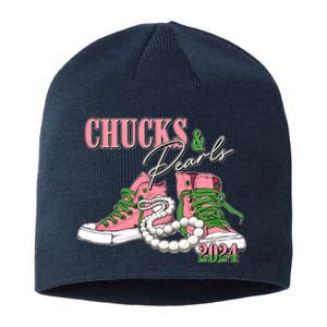 Chucks And Pearls Kamala Harris 2024 Aka Sorority Pink And Green Sustainable Beanie