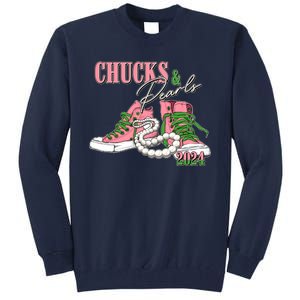 Chucks And Pearls Kamala Harris 2024 Aka Sorority Pink And Green Tall Sweatshirt