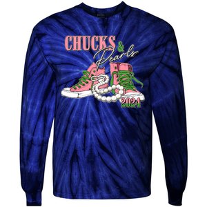 Chucks And Pearls Kamala Harris 2024 Aka Sorority Pink And Green Tie-Dye Long Sleeve Shirt