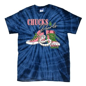 Chucks And Pearls Kamala Harris 2024 Aka Sorority Pink And Green Tie-Dye T-Shirt