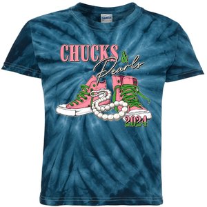 Chucks And Pearls Kamala Harris 2024 Aka Sorority Pink And Green Kids Tie-Dye T-Shirt