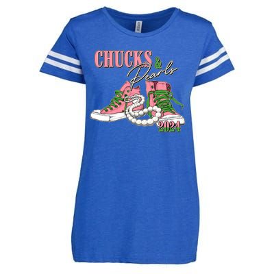 Chucks And Pearls Kamala Harris 2024 Aka Sorority Pink And Green Enza Ladies Jersey Football T-Shirt