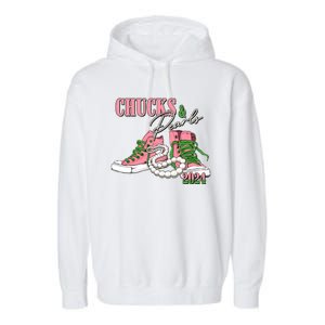 Chucks And Pearls Kamala Harris 2024 Aka Sorority Pink And Green Garment-Dyed Fleece Hoodie