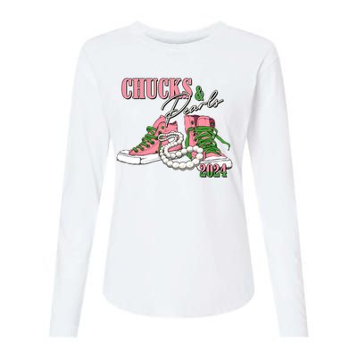 Chucks And Pearls Kamala Harris 2024 Aka Sorority Pink And Green Womens Cotton Relaxed Long Sleeve T-Shirt