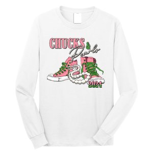 Chucks And Pearls Kamala Harris 2024 Aka Sorority Pink And Green Long Sleeve Shirt