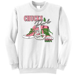 Chucks And Pearls Kamala Harris 2024 Aka Sorority Pink And Green Sweatshirt