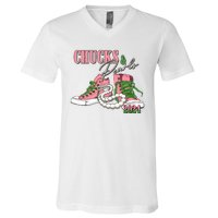 Chucks And Pearls Kamala Harris 2024 Aka Sorority Pink And Green V-Neck T-Shirt