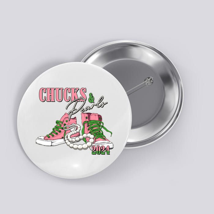 Chucks And Pearls Kamala Harris 2024 Aka Sorority Pink And Green Button