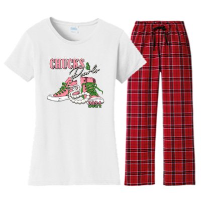 Chucks And Pearls Kamala Harris 2024 Aka Sorority Pink And Green Women's Flannel Pajama Set