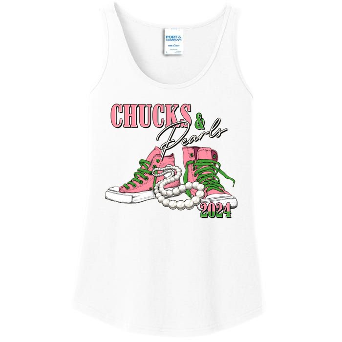 Chucks And Pearls Kamala Harris 2024 Aka Sorority Pink And Green Ladies Essential Tank