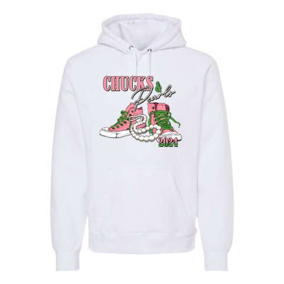 Chucks And Pearls Kamala Harris 2024 Aka Sorority Pink And Green Premium Hoodie