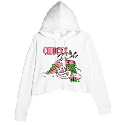 Chucks And Pearls Kamala Harris 2024 Aka Sorority Pink And Green Crop Fleece Hoodie