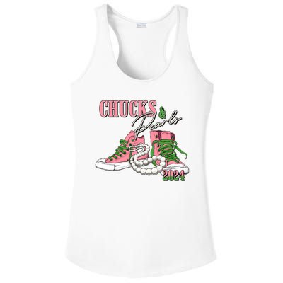 Chucks And Pearls Kamala Harris 2024 Aka Sorority Pink And Green Ladies PosiCharge Competitor Racerback Tank