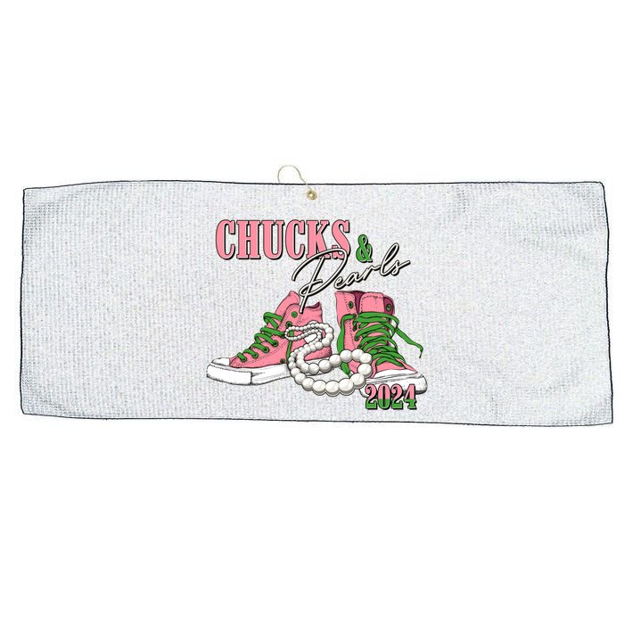 Chucks And Pearls Kamala Harris 2024 Aka Sorority Pink And Green Large Microfiber Waffle Golf Towel