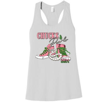 Chucks And Pearls Kamala Harris 2024 Aka Sorority Pink And Green Women's Racerback Tank