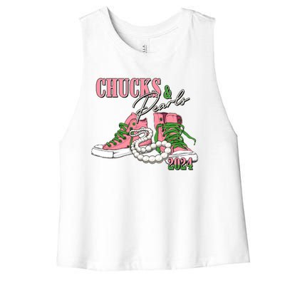 Chucks And Pearls Kamala Harris 2024 Aka Sorority Pink And Green Women's Racerback Cropped Tank