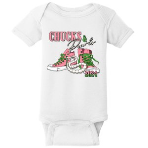 Chucks And Pearls Kamala Harris 2024 Aka Sorority Pink And Green Baby Bodysuit