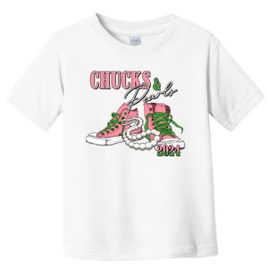 Chucks And Pearls Kamala Harris 2024 Aka Sorority Pink And Green Toddler T-Shirt